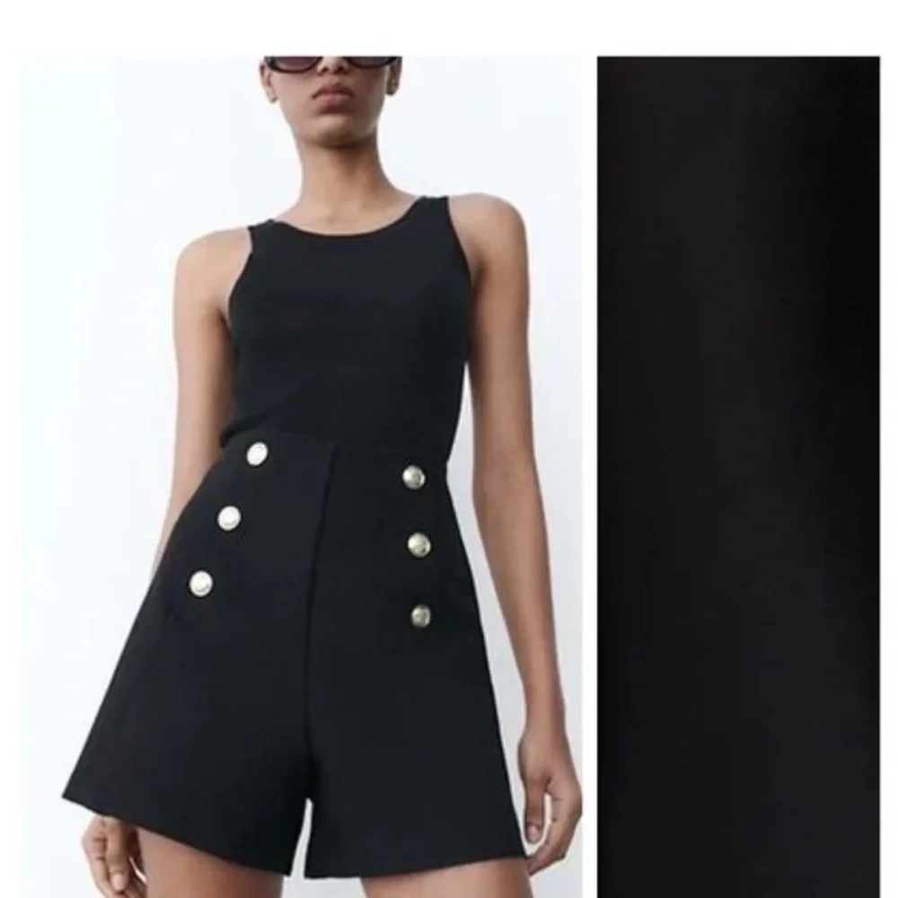 Zara Black High Waist Shorts with Button Accents